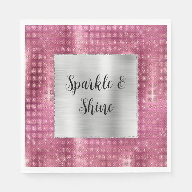 Dreamy Glitzy Pink Silver Sparkle  Napkin (Front)