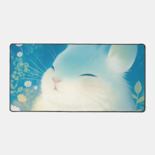 Dreamy Glowing White Chinchilla Sapphire Blue Desk Mat