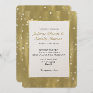 Dreamy Gold and White Confetti Bokeh Wedding Invitation