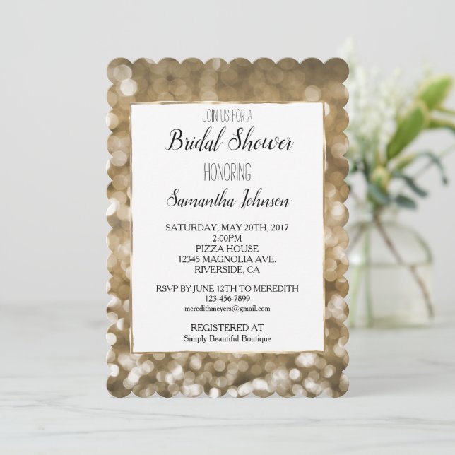 Dreamy Gold Bokeh Bridal Shower Invitation (Standing Front)