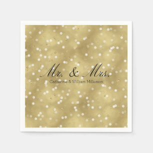Dreamy Gold Bokeh Confetti Mr. and Mrs. Wedding Napkin