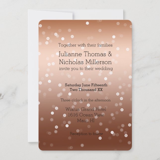 Dreamy Gold Bronze and White Bokeh Wedding Invitation (Front)