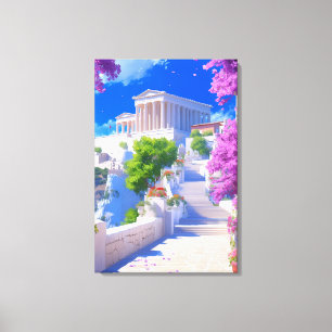 Dreamy Greece Landscape, White Buildings & Pink Canvas Print