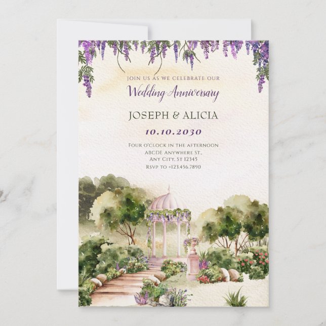 Dreamy green garden elegant wedding anniversary invitation (Front)