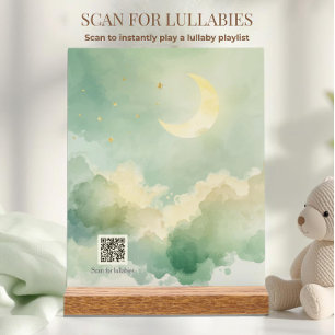 Dreamy Green Watercolor Moon QR Lullaby Playlist Acrylic Sign