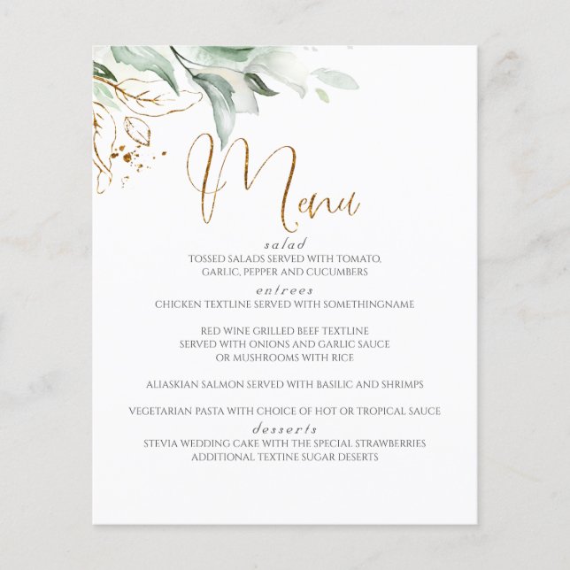Dreamy Greenery and Eucalyptus Leaves Wedding Menu (Front)