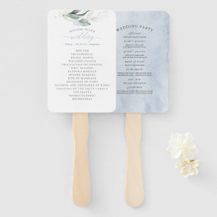 Dreamy Greenery Dusty Blue Wedding Program Hand Fan