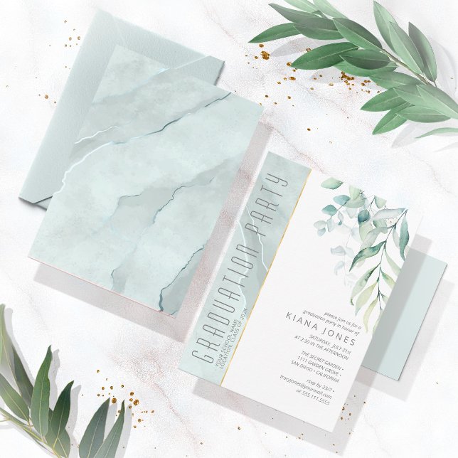 Dreamy Greenery Graduation Green/Blue ID911 Invitation (Creator Uploaded)