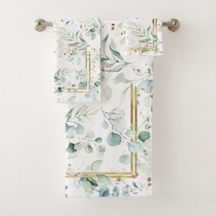 Dreamy Greenery Pattern Green/Gold ID817 Bath Towel Set