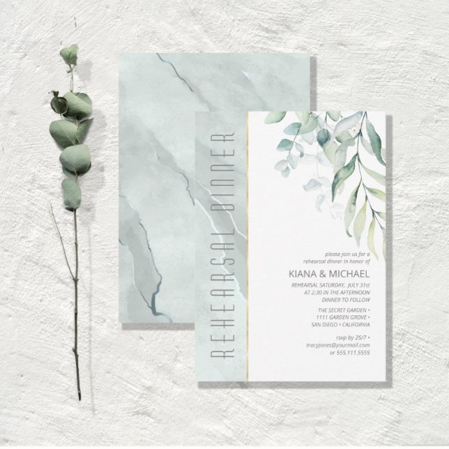 Dreamy Greenery Rehearsal Dinner Green/Blue ID817 Invitation (Creator Uploaded)