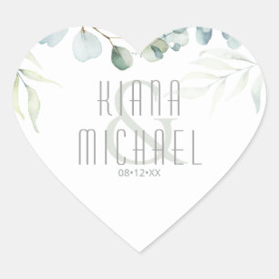 Dreamy Greenery Wedding Green/Blue ID817 Classic R Heart Sticker