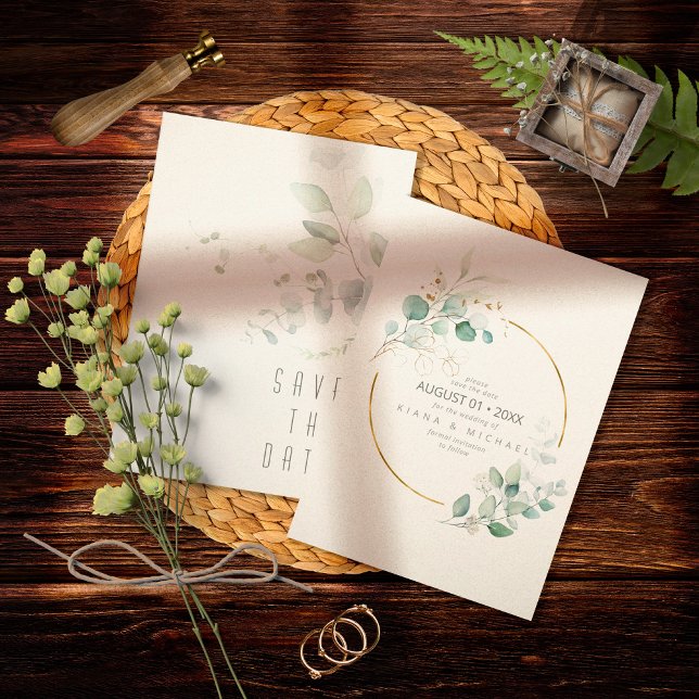 Dreamy Greenery Wedding Green/Blue ID817 Save The Date (Creator Uploaded)