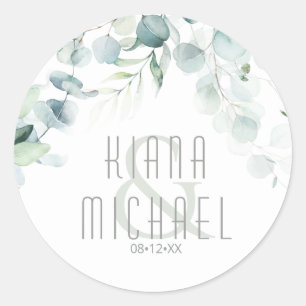 Dreamy Greenery Wedding Green/Blue V2 ID817 Classic Round Sticker