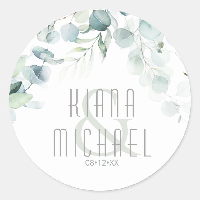 Dreamy Greenery Wedding Green/Blue V2 ID817 Classic Round Sticker (Front)