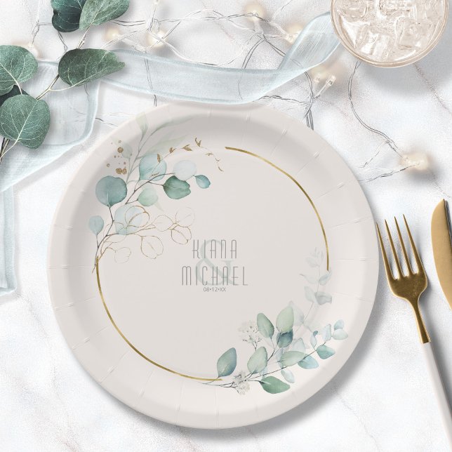 Dreamy Greenery Wedding V1 Green/Blue ID817 Paper Plate (Creator Uploaded)