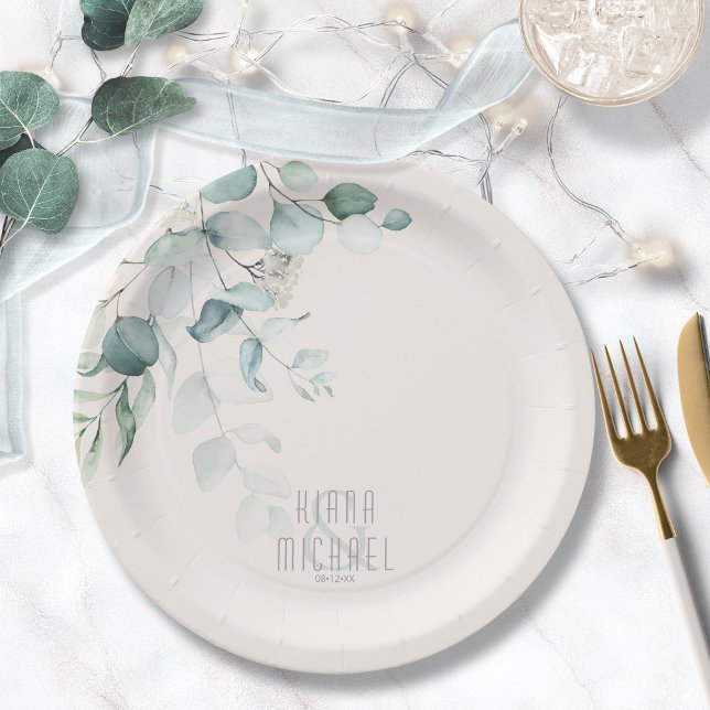 Dreamy Greenery Wedding V2 Green/Blue ID817 Paper Plate (Creator Uploaded)
