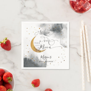 Dreamy Grey Gold Over The Moon Baby Shower Napkin