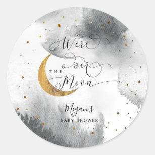 Dreamy Grey Over The Moon Boy Baby Shower Classic Round Sticker