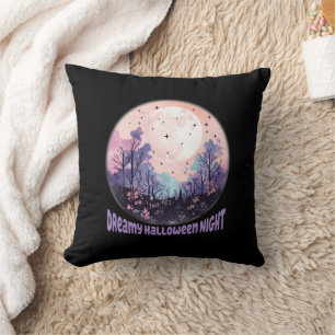 Dreamy Halloween Night – Pastel Purple Moon Cushion