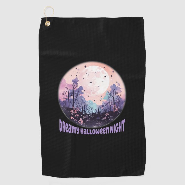 Dreamy Halloween Night – Pastel Purple Moon Golf Towel (Front)