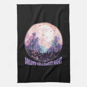 Dreamy Halloween Night – Pastel Purple Moon Tea Towel