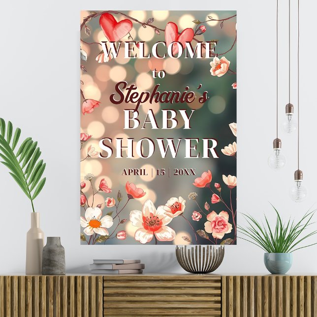 Dreamy Hearts and Flowers Baby Shower Welcome  Poster (Creator Uploaded)