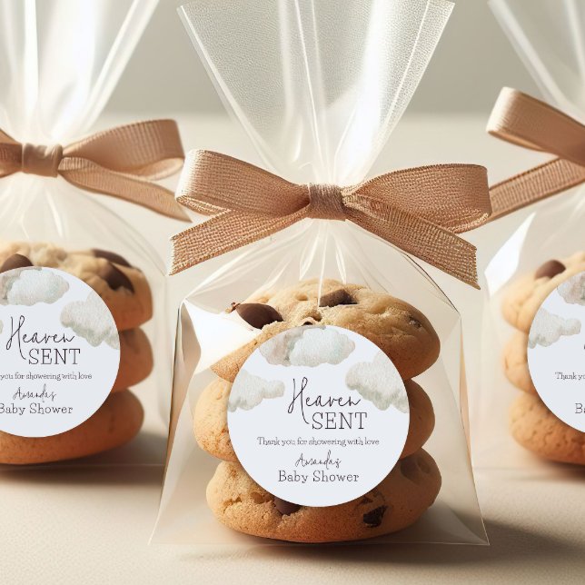 Dreamy Heaven Sent Blue Boy Baby Shower Classic Round Sticker (Creator Uploaded)