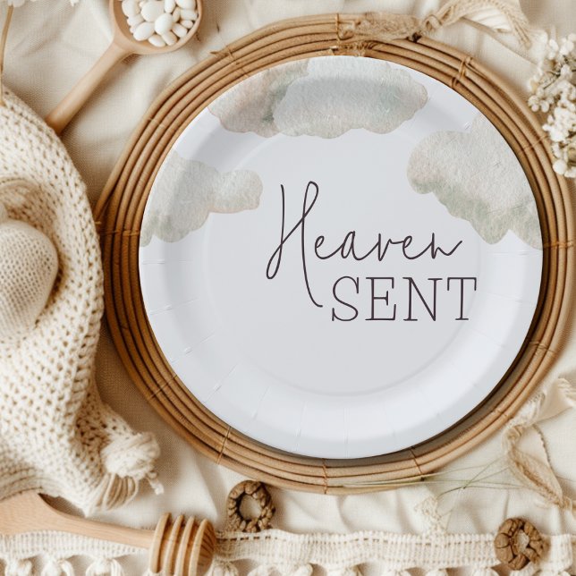 Dreamy Heaven Sent Blue Boy Baby Shower Paper Plate (Creator Uploaded)