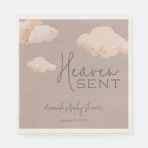 Dreamy Heaven Sent Sky Beige Baby Shower Welcome Napkin