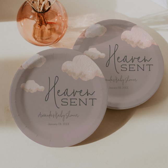 Dreamy Heaven Sent Sky Themed Beige Baby Shower Paper Plate (Creator Uploaded)