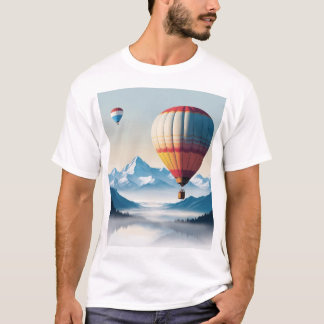 Dreamy Heights: Hot Air Balloon Over Mountains T-Shirt