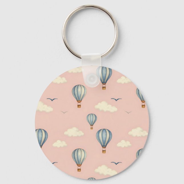 Dreamy Hot Air Balloon Sky Pattern Key Ring (Front)