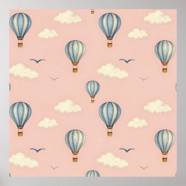 Dreamy Hot Air Balloon Sky Pattern Poster (Front)