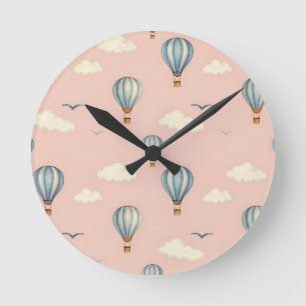 Dreamy Hot Air Balloon Sky Pattern Round Clock