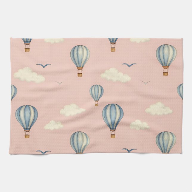 Dreamy Hot Air Balloon Sky Pattern Tea Towel (Horizontal)