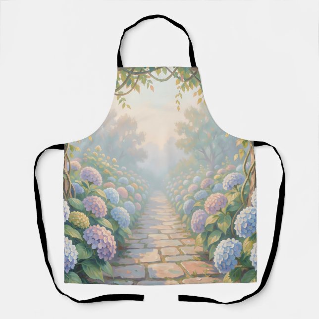 Dreamy Hydrangea Garden Arch Stone Path Cottage  Apron (Front)