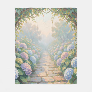 Dreamy Hydrangea Garden Arch Stone Path Cottage  Fleece Blanket