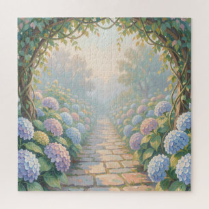 Dreamy Hydrangea Garden Arch Stone Path Cottage Jigsaw Puzzle
