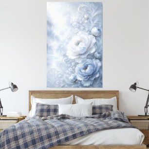 Dreamy Ice Blue Embossed Floral Garden Canvas Print