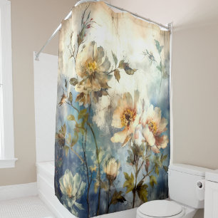 Dreamy Indigo Wind-Swept Floral Art Shower Curtain