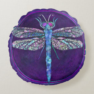 Dreamy Jewel-toned Dragonfly Round Pillow