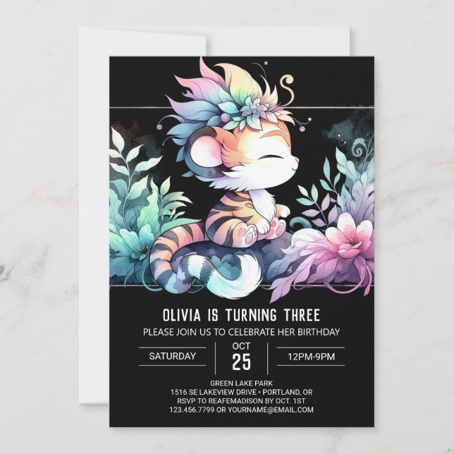 Dreamy Jungle Tiger Birthday Invitation (Front)