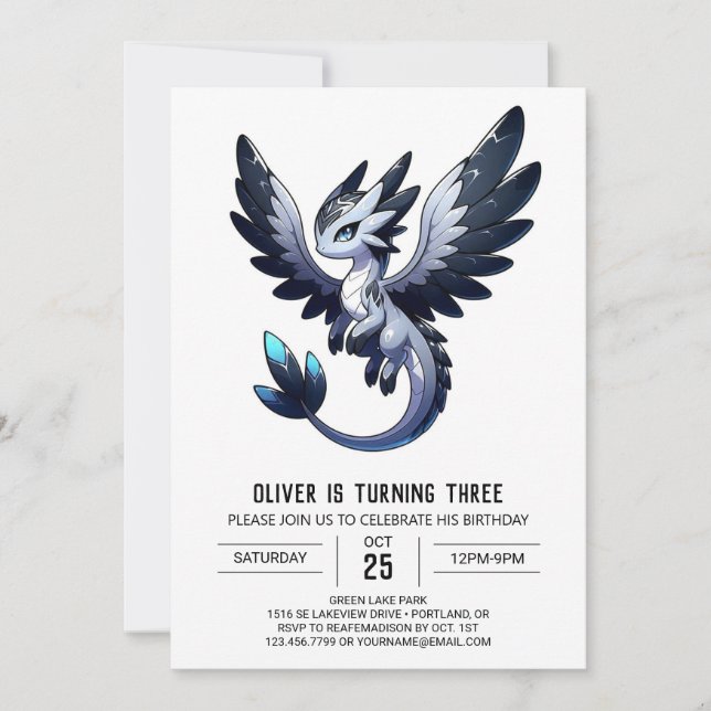 Dreamy Kids Dragon Birthday  Invitation (Front)