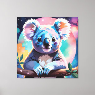 Dreamy Koala in Pastel Abstract Cosmos Canvas Print