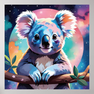 Dreamy Koala in Pastel Abstract Cosmos Poster