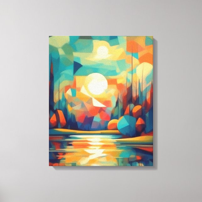 Dreamy Landscape in Vibrant Geometric Shapes Canvas Print (Front)