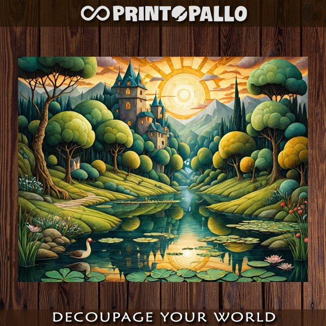 Dreamy landscape with a river and a castle at dawn tissue paper (Creator Uploaded)