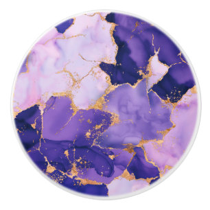 Dreamy Lavender alcohol inks and gold Ceramic Knob