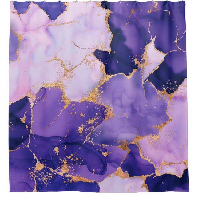 Dreamy Lavender alcohol inks and gold Shower Curtain (Front)