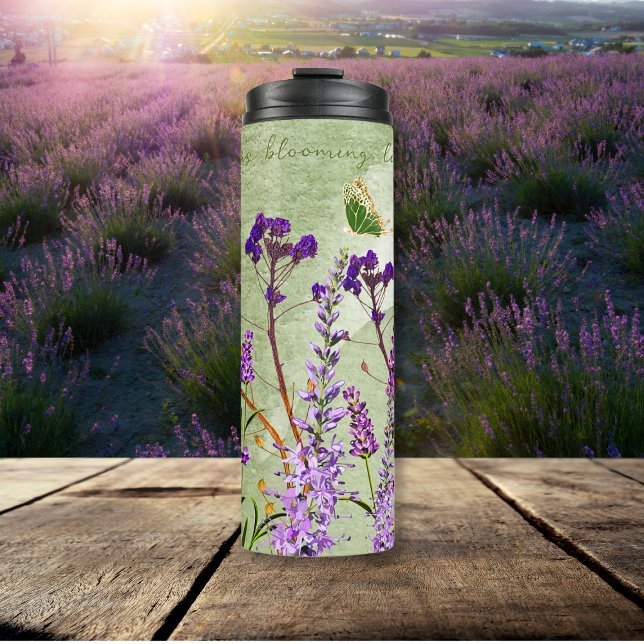 Dreamy Lavender Blooms On Soft Green Inspirational Thermal Tumbler (Creator Uploaded)